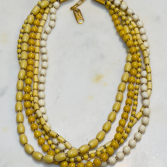 Rare!  1940s Canary Yellow/Gold Multi-Strand Beaded Collar Necklace - 15” - Picture 2 of 5